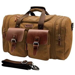 Wildroad 50L Travel Duffel Bag, Expandable Canvas Genuine Leather Duffle Bag